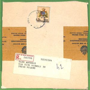 za1619 - SAN MARINO - STORIA POSTALE -  Ritaglio scatolone RACCOMANDATA