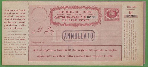 za1620 - SAN MARINO - STORIA POSTALE -  Vaglia postale # V2/V9 set di 8!