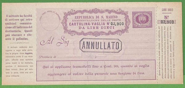 za1620 - SAN MARINO - STORIA POSTALE -  Vaglia postale # V2/V9 set di 8! - immagine 3
