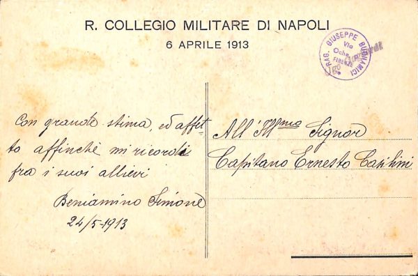 ab7958 - CARTOLINA  D'EPOCA - Napoli Città - Collegio Militare 1913 - immagine 2