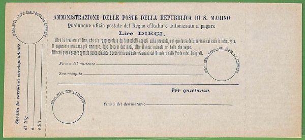 za1620 - SAN MARINO - STORIA POSTALE -  Vaglia postale # V2/V9 set di 8! - immagine 4
