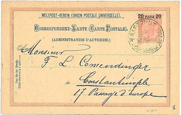 21208  - TURKEY Austria Levant - POSTAL HISTORY - STATIONERY CARD  1903