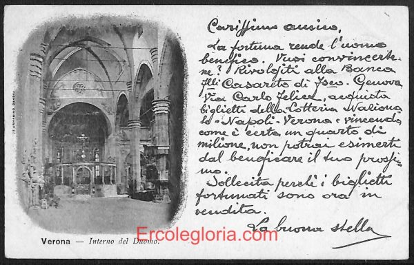 ae2999 - CARTOLINA  D'EPOCA - Verona Città - Interno del Duomo