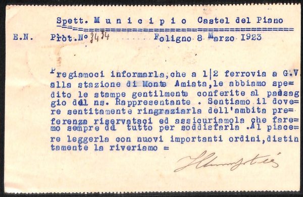 ac3204 - CARTOLINA  D'EPOCA - Perugia Provincia - FOLIGNO  1923 - immagine 2