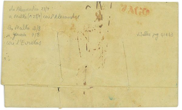 P3213 - EGYPT FOLDED LETTER 1850 FROM ALEXANDRIE TO GENOVA, - immagine 2