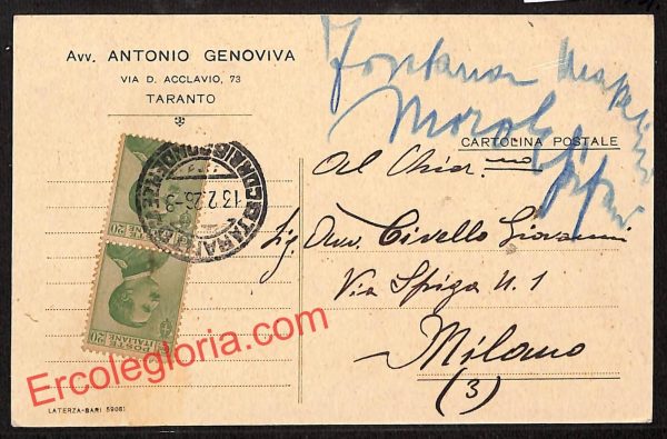 ai7408 - STORIA POSTALE - Taranto Città - Antonio Genoviva