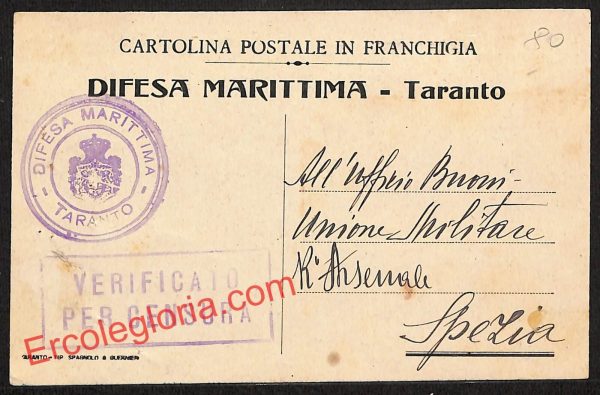 ai7413 - STORIA POSTALE - Taranto Città - Difesa Marittima