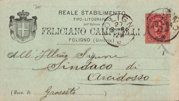 ac3222 - CARTOLINA  D'EPOCA - Perugia Provincia - FOLIGNO  1894