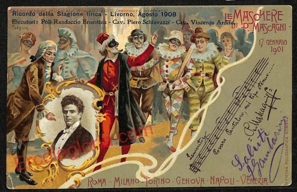 ag6002 - CARTOLINA D'EPOCA - Livorno Città - Le Maschere di P. Mascagni