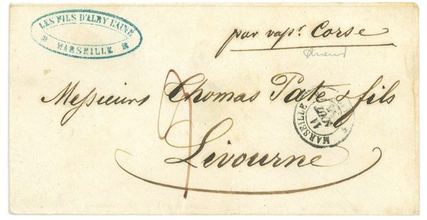 P3218 - FRANCE, 1855 FROM MARSEILLE TO LIVOURNE, ENVELOPPE , WITH “VAPEUR CORSE”