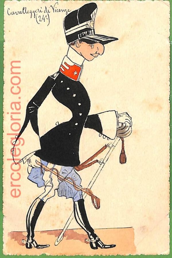 ah1686 - CARTOLINA EPOCA dipinta a MANO: Costume Militare VICENZA Cavalleggeri