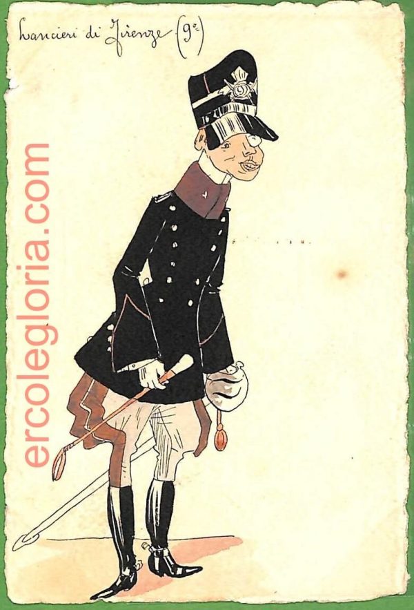 ah1676 - CARTOLINA EPOCA dipinta a MANO: Costume Militare FIRENZE Lancieri