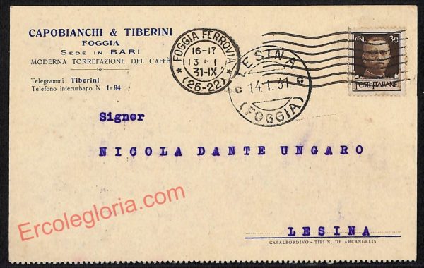 ag0113 - CARTOLINA D'EPOCA - Foggia Città - Capobianchi  Tiberini  1931