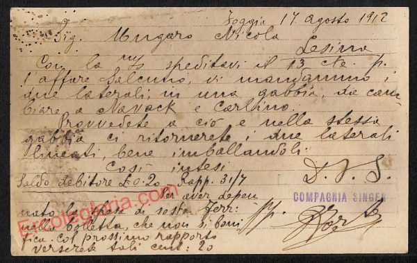 ag0128 - CARTOLINA D'EPOCA - Foggia Città - Compagna ''Singer'' - immagine 2
