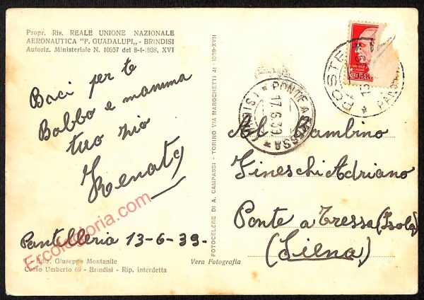 ae4491 - CARTOLINA D'EPOCA - Brindisi Città - Reale Unione Nazionale Aeronautica - immagine 2