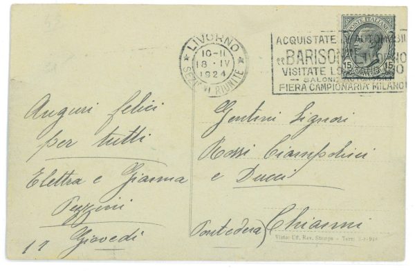 P1071  - ITALIA REGNO , 1924 “BARISON” TARGHETTA PUBBLICITARIA SU CARTOLINA