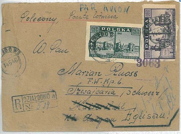 20612 - POLAND  - POSTAL HISTORY -   IMPERF  STAMPS on COVER  1946