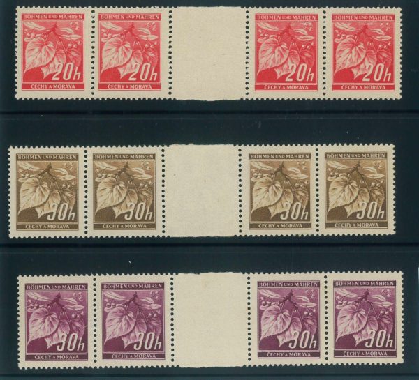 P3265 - CZECOSLOVAKIA 1940, 3 GUTTER PAIRS, MNH