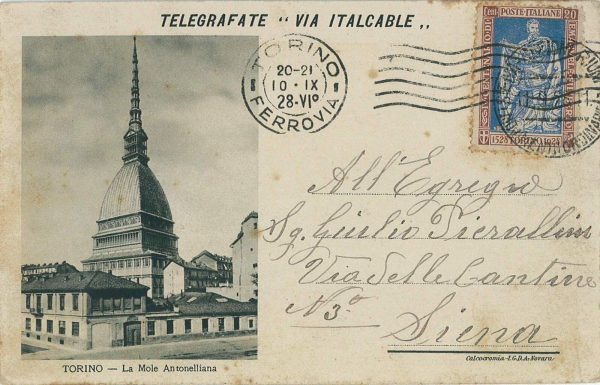 P0294 - ITALIA Regno - STORIA POSTALE - Sass # 231 uso singolo su CARTOLINA 1928