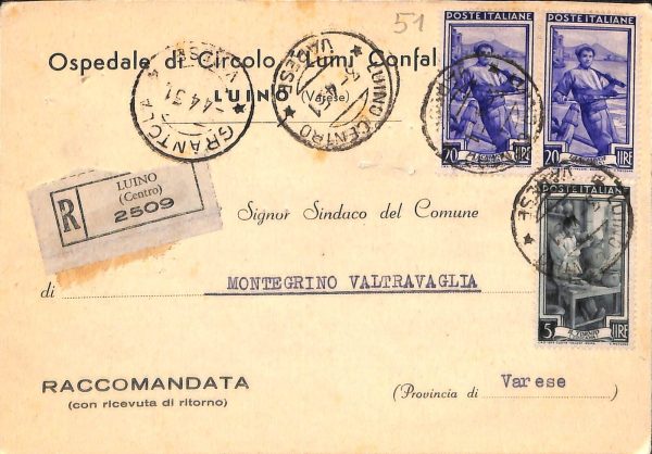 ab5153 -  CARTOLINA  D'EPOCA -  Varese Provincia  : LUINO  1951