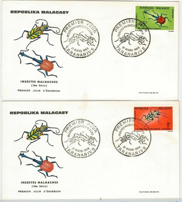 42923 - MADAGASCAR -  POSTAL HISTORY - set of 4  FDC COVER  -    INSECTS  1966