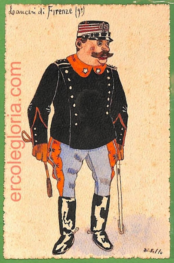 ah1677 - CARTOLINA EPOCA dipinta a MANO: Costume Militare FIRENZE Lancieri