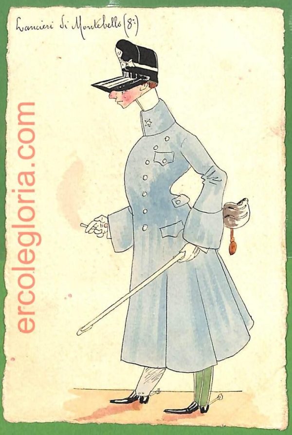 ah1679 - CARTOLINA EPOCA dipinta a MANO: Costume Militare MONTEBELLO Lancieri