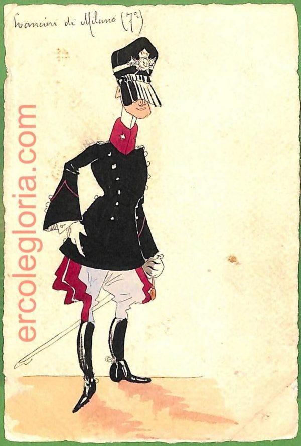 ah1689 - CARTOLINA EPOCA dipinta a MANO: Costume Militare MILANO Lancieri