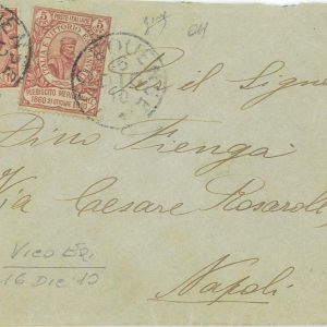 P0520 - REGNO - STORIA POSTALE -  GARIBALDI  Sass 89 + 0,10 Leoni su BUSTA 1910