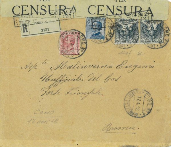 P0527 - REGNO - STORIA POSTALE - CROCE ROSSA Sass 104f VARIETA' su busta 1918