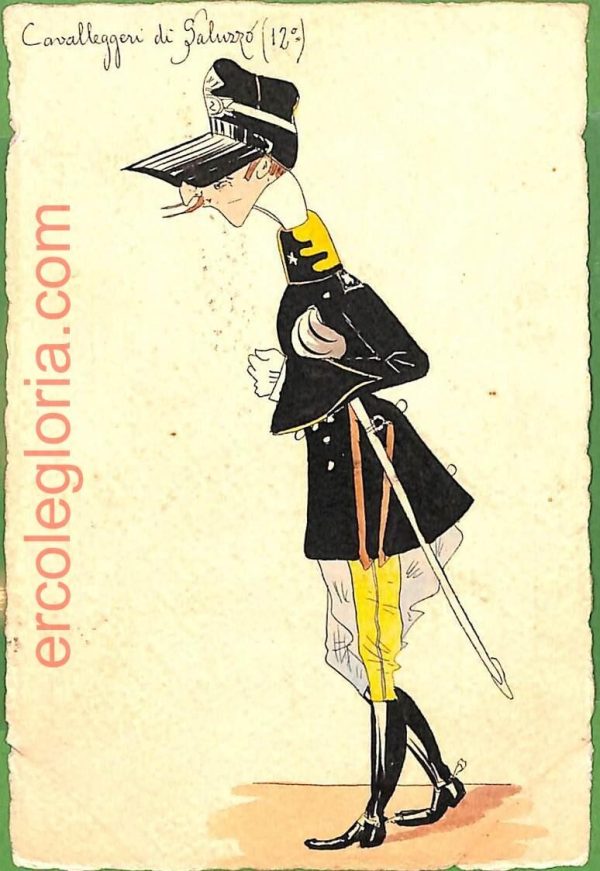 ah1691 - CARTOLINA EPOCA dipinta a MANO: Costume Militare SALUZZO Cavalleggeri