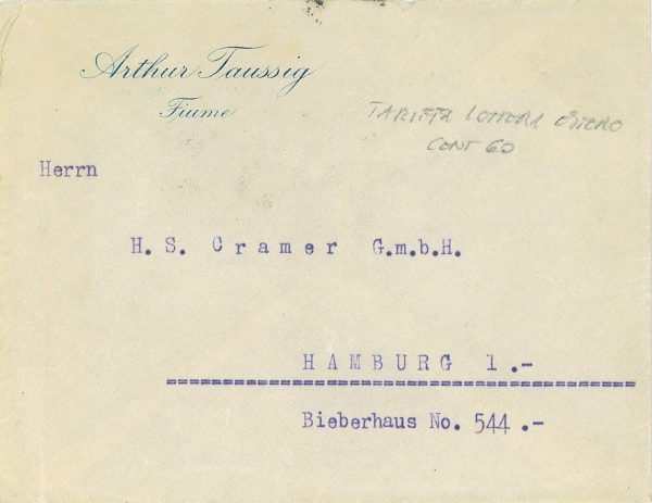 P0553 - FIUME - STORIA POSTALE - Sass # 178 striscia 3 su BUSTA per GERMANIA 192 - immagine 2