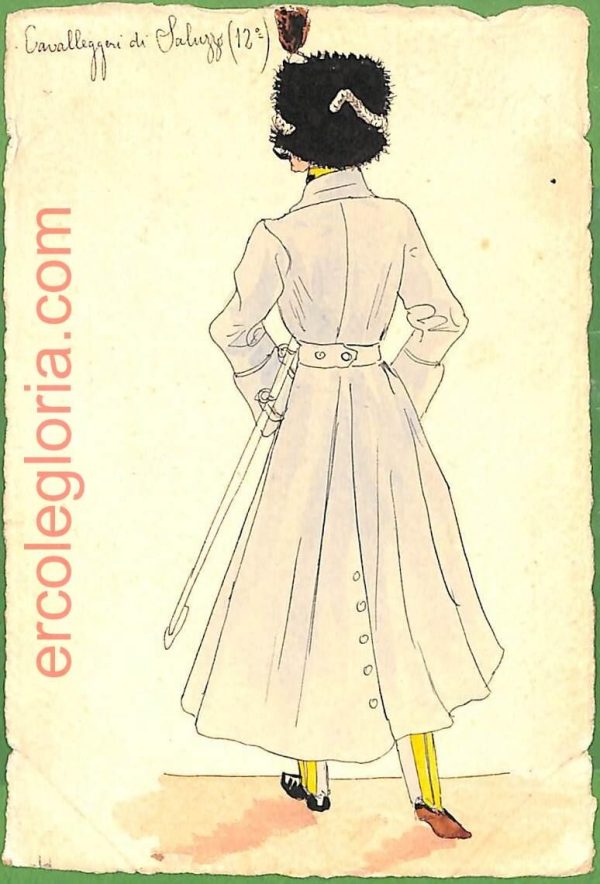 ah1692 - CARTOLINA EPOCA dipinta a MANO: Costume Militare SALUZZO Cavalleggeri
