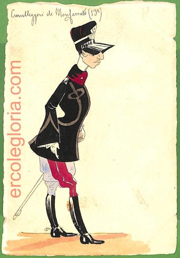 ah1693 - CARTOLINA EPOCA dipinta a MANO Costume Militare MONFERRATO Cavalleggeri