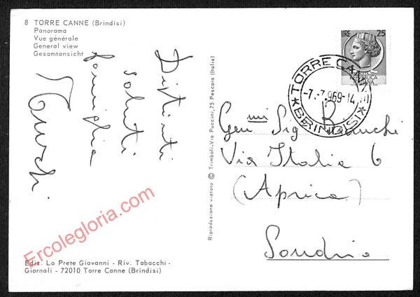 ae4502 - CARTOLINA D'EPOCA - Brindisi Provincia - Torre Canne  1969 - immagine 2