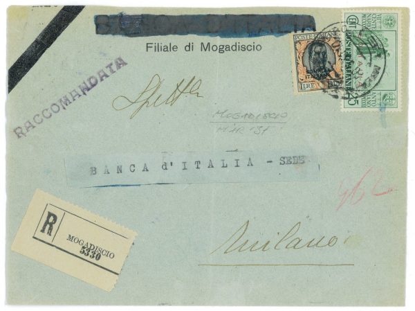 P1081 - SOMALIA ITLIANA SASS. 101 + 159 DA MOGADISCIO PER MILANO