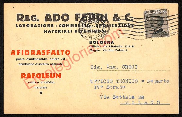 ae2262 - CARTOLINA  D'EPOCA - Bologna Città - Rag. Ado Ferri  C.