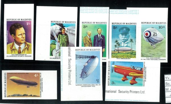 P3354 - MALDIVES 8 VALUES HISTORY OF AVIATION, LINDBERGH, ZEPPELIN, MNH IMPERF