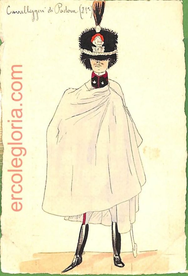 ah1696  CARTOLINA EPOCA dipinta a MANO Costume Militare PADOVA Cavalleggeri