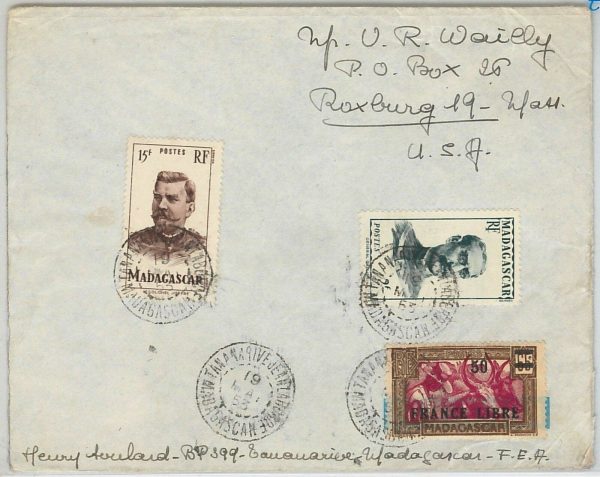 44949  - MADAGASCAR -  POSTAL HISTORY - COVER  1953 overprint FRANCE LIBRE