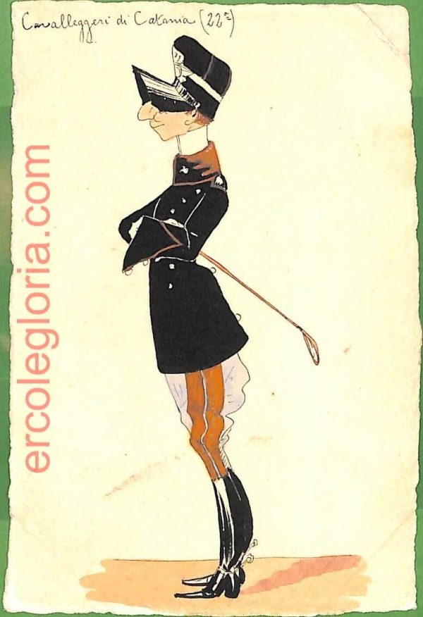 ah1698  CARTOLINA EPOCA dipinta a MANO Costume Militare CATANIA Cavalleggeri