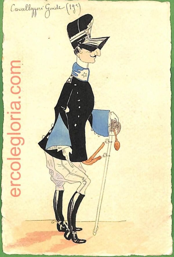 ah1699  CARTOLINA EPOCA dipinta a MANO Costume Militare GUIDE Cavalleggeri