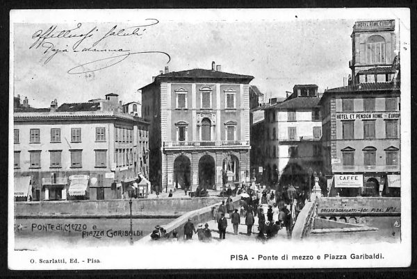 ad0045 - CARTOLINA D'EPOCA - Pisa Città - Ponte di mezzo e piazza Garibaldi