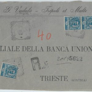 82532 - REGNO - STORIA POSTALE -  FLOREALE 25cnt * 3 su RACCOMANDATA da TRIPOLI