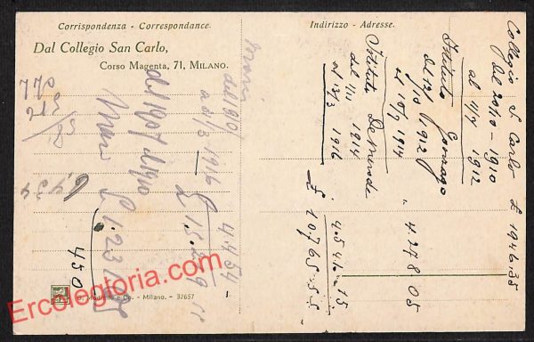 ag9023 - CARTOLINA D'EPOCA - Milano Città - Collegio San Carlo - immagine 2