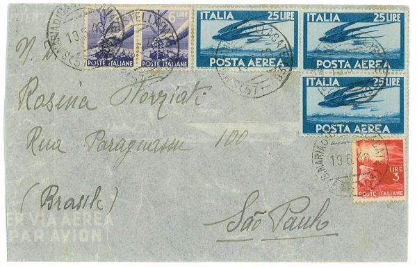 P4418 - ITALIA  REPUBBLICA, DEMOCRATICA, NORMALE ED AEREA 1948, PER BRASILE