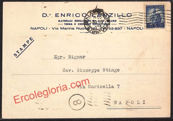 ah3670 - STORIA POSTALE - Napoli Città - Enrico Lanzillo