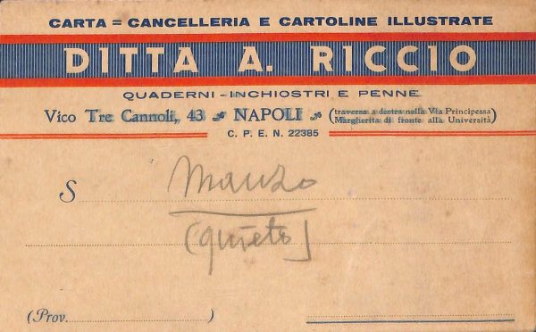 ab8603  - CARTOLINA  D'EPOCA - Napoli  Città - DITTA A. RICCIO