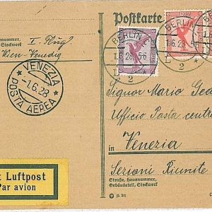 27313 - GERMANY - POSTAL HISTORY - 1st FLIGHT card: Berlin / Venezia - LO # 1846