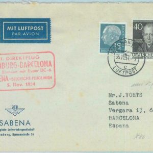 89751 - GERMANY - Postal History - FIRST FLIGHT COVER:  Hamburg / Barcelona 1954